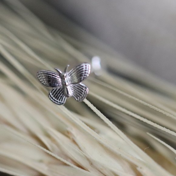 10K Solid White Gold "So Young" Dainty Butterfly Minimalistic Stud Earrings - Picture 4 of 8